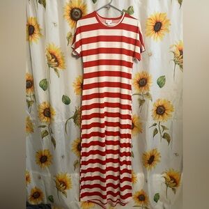 LuLaRoe Red and White Striped Maxi Dress